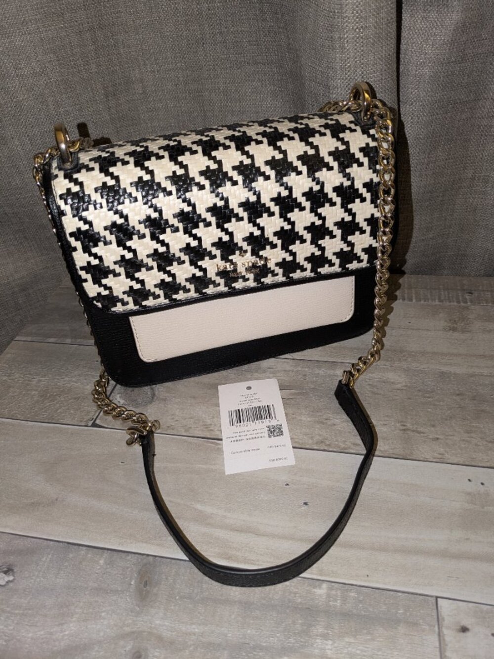 Kate Spade Woven Remi Flap Chain Crossbody Shoulder Bag In Houndstooth